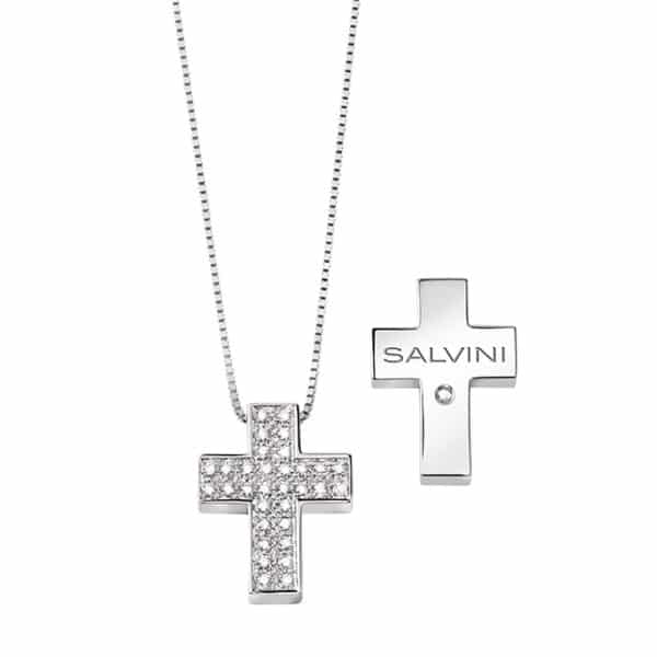 Collana croce in oro bianco con diamanti I Segni Salvini 20067606