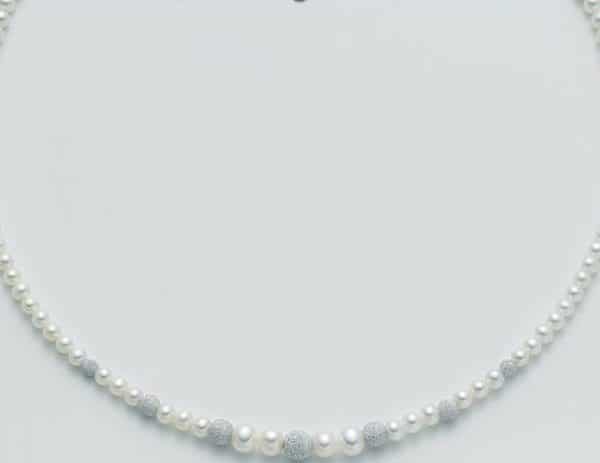 Collana Miluna con perle e sfere in oro diamantate