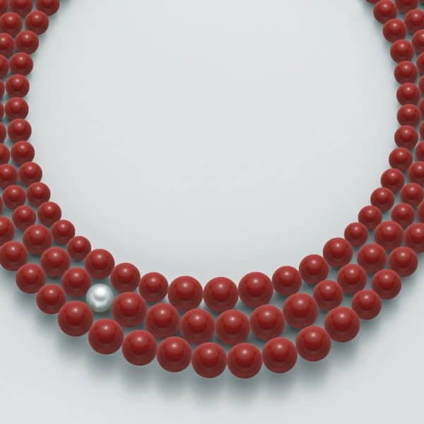 Collana a tre fili Miluna con corallo rosso e perla PCL4668