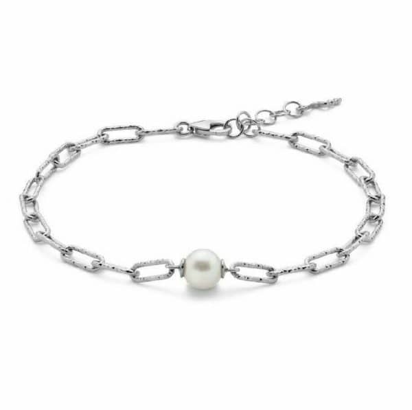 Bracciale con catena a maglia piccola in argento con perla Miluna PBR3140B