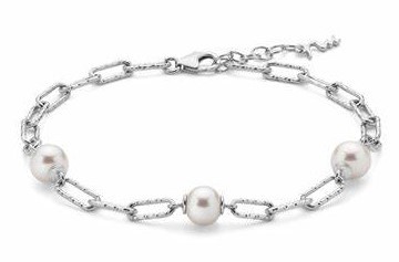 Bracciale con catena a maglia piccola in argento con perle Miluna PBR3200