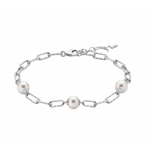 Bracciale con catena a maglia media, in argento con perle Miluna PBR3201