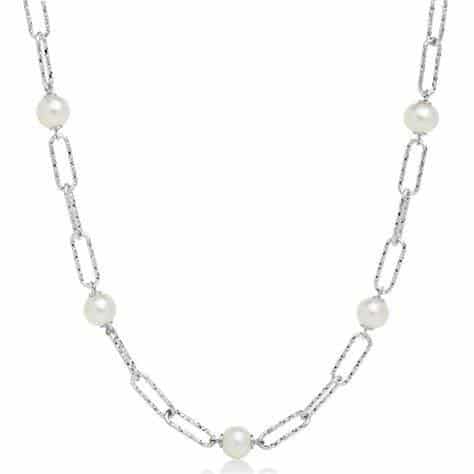 Collana con catena a maglia, in argento con cinque perle Miluna PCL6066